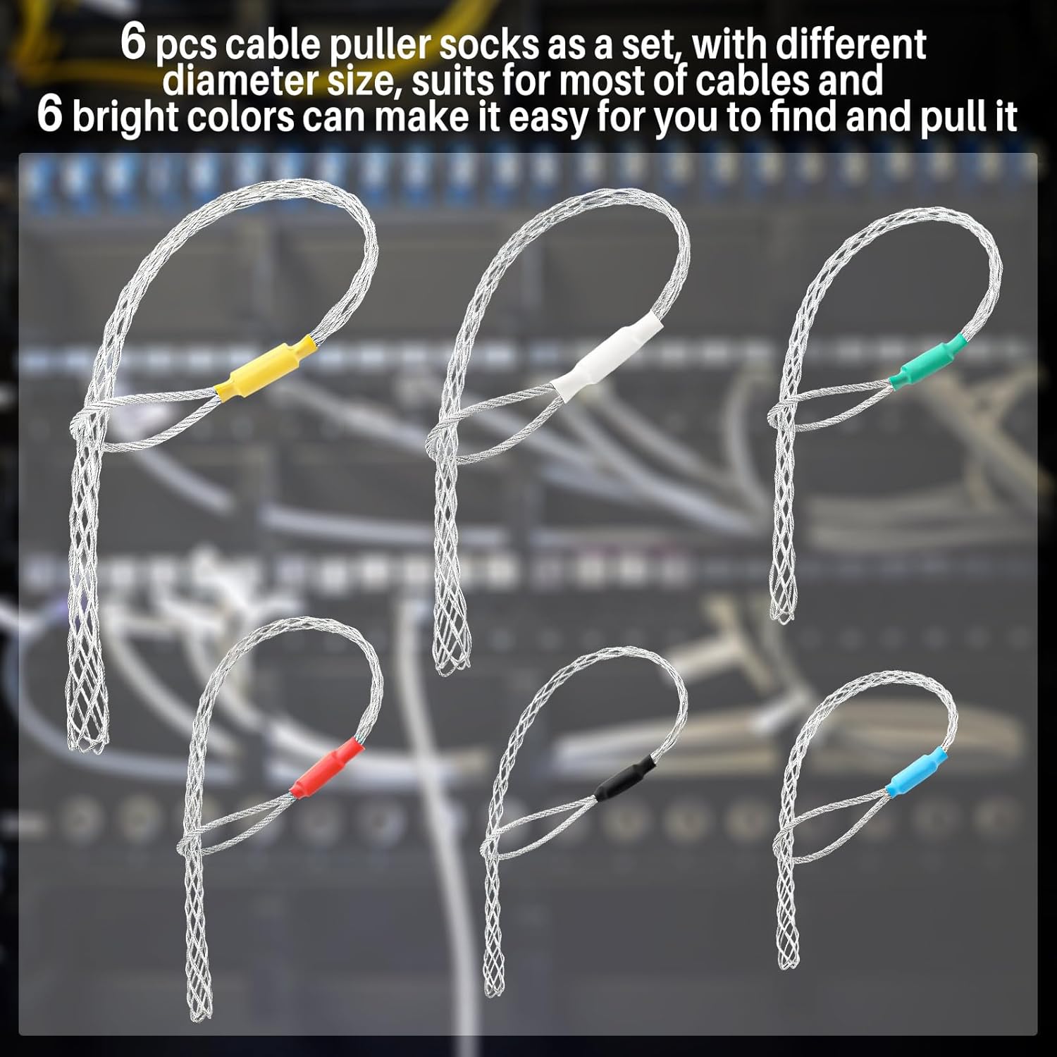 6 count  Puller Socks 4-25 mm  Pulling Sock Grip Kit Eye Mesh Wire Grip  Puller Wire Mesh  Grip Galvanized Steel Wire Pulling Tools for Light and Heavy Cables