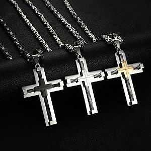 Fansilver Cross Necklace for Men Large Cross Chain Cross Pendant Byzantine Chain Necklace Fansilver Cross Necklace for Men Large Cross Chain Cross Pendant Byzantine Chain Necklace