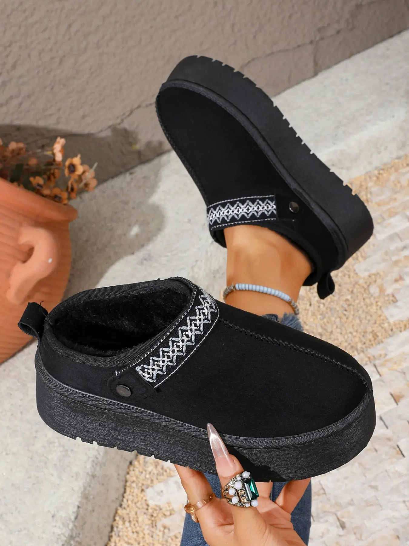 Women's Platform Moccasin Slippers, Warm Faux Suede Winter Boots, Casual Outdoor Mini Ankle Boots, Comfortable Lined Shoes