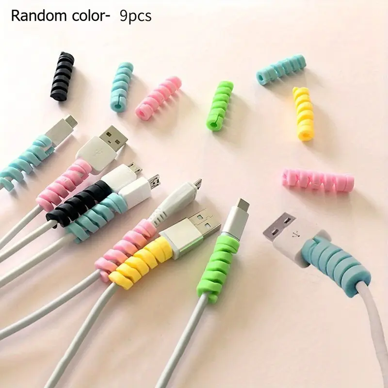 9pcs Random Color Spiral Cable Organizer Set, Cord Holder for Earphones, USB Cable Winder & Wire Fixer