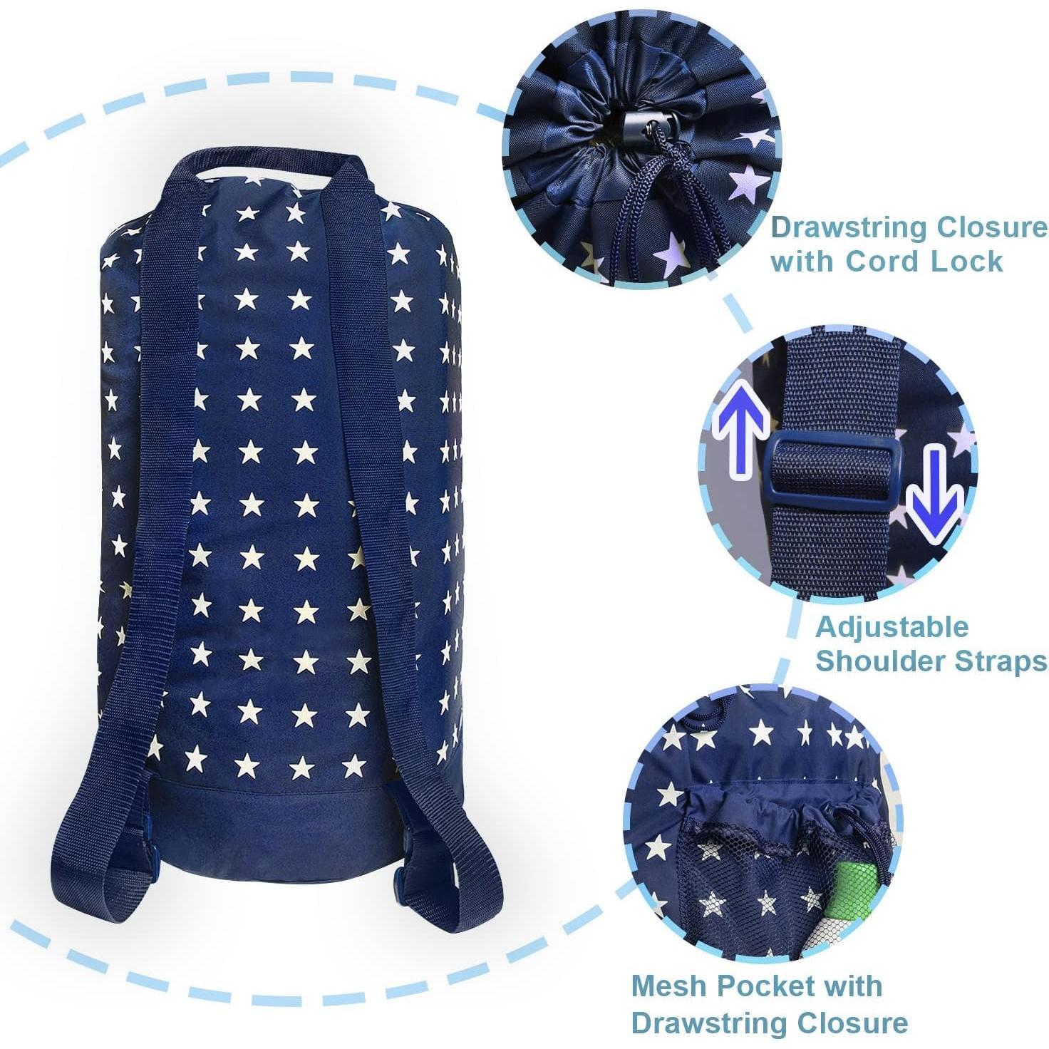 Backpack Laundry Bag, Laundry Backpack with  Straps and Mesh Pocket Durable Nylon Clothes Hamper Bag with Drawstring Closure for College, Travel, Laundromat, Apartment