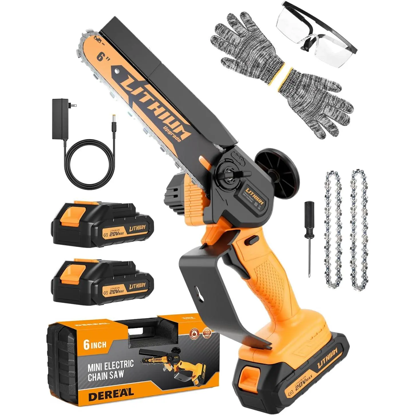 6-Inch 20V Cordless Mini Handheld Electric Tree Trimmer Chainsaw with 2 Chains for Tree Trimming, Yard & Garden Use, 20V Power