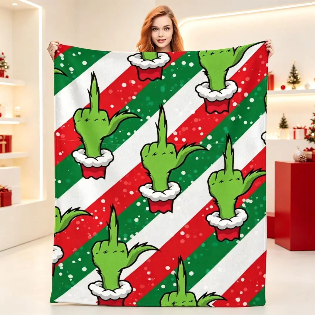 Funny Cartoon Christmas Print Super Soft Flannel Blanket, Multi-Purpose Cozy Fleece Throw Blanket for Sofa Bedroom Office Camping, All Seasons Warm Blanket for Kids & Adults, Holiday Home Decor Gift