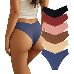 Women Seamless Underwear Soft No Show Stretch Bikini Invisibles Hipster V Cut Panties 6 pack