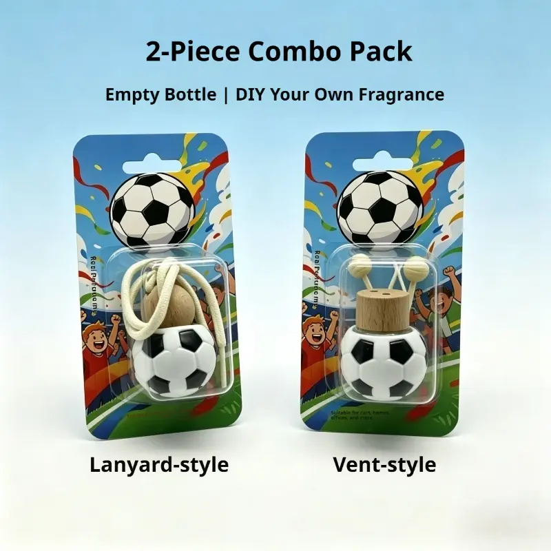 2-Pack Football-Shaped Empty Glass Car Diffuser Bottles, Refillable DIY Fragrance Set With Vent Clip & Hanging Ornament, Sporty Car Interior Decoration for Enthusiasts, Fragrance Diffuser