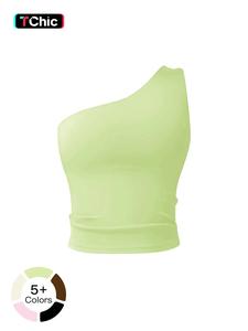 women's solid color one shoulder sports bra, high stretch comfortable breathable quick drying yoga bra, gymclothes, ladies sportswear for indoor outdoor wear, activewear, women workout clothes