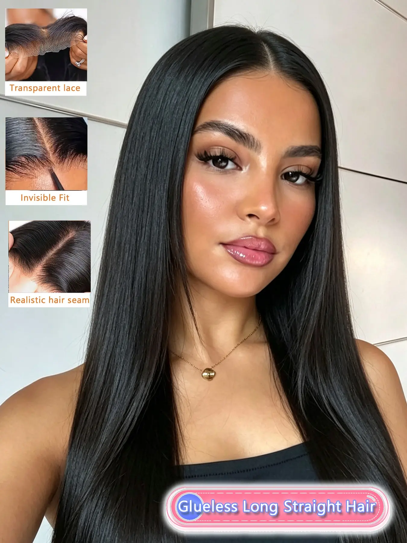 Human Hair Straight Wig Creating a Smooth, Polished Look, Long Black Style with 5x5 Glueless Lace Closure, Quick Wear Design and Natural Parting for Women, Lace Straight Wigs