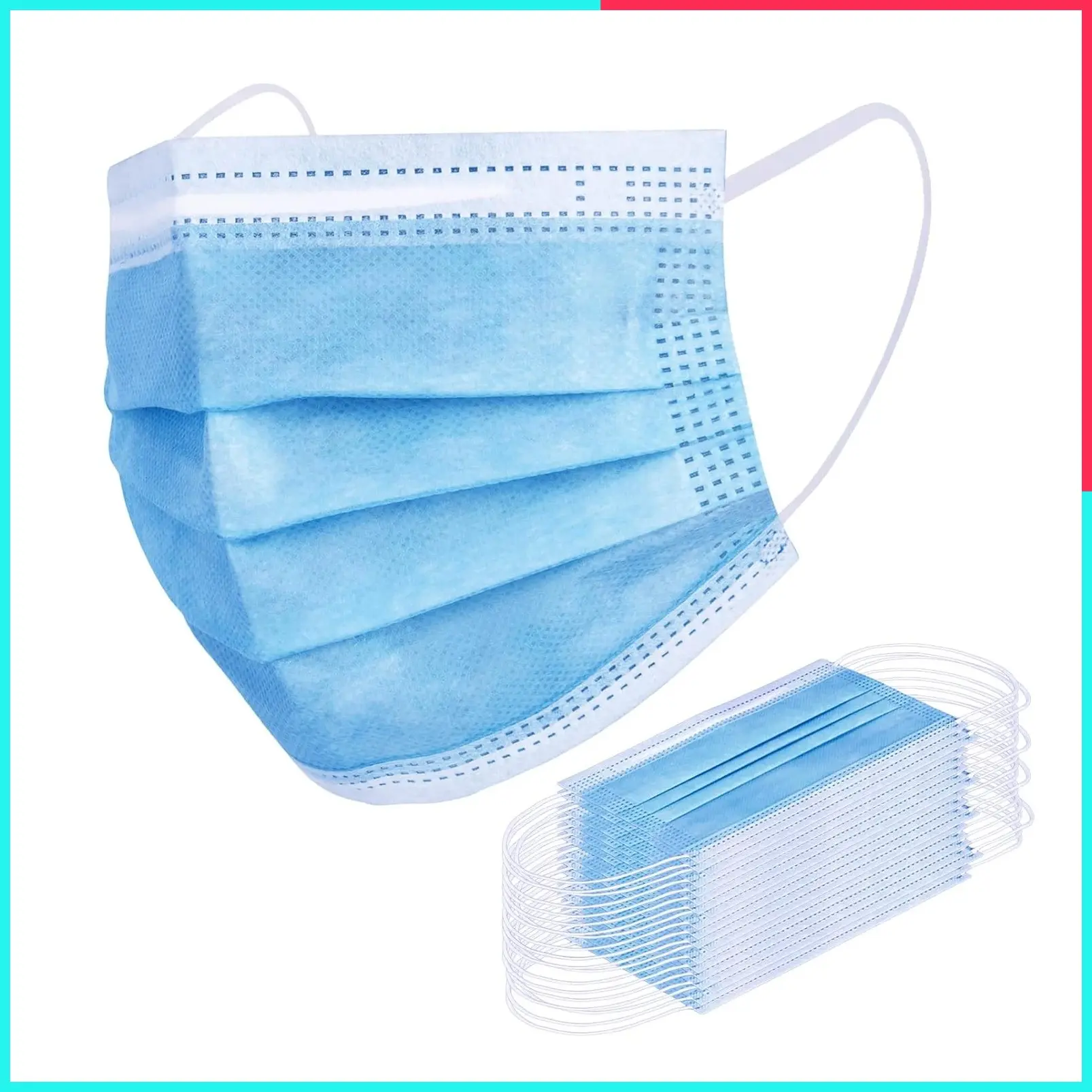 100 Pcs Disposable Face Masks, 3-Ply Protection, Blue