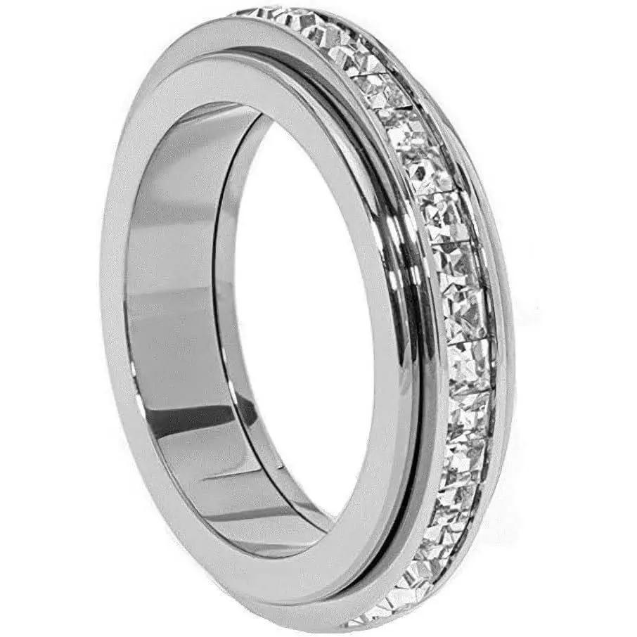 Rings Titanium Steel Spinner Fidget Band Ring for Women Cubic Zirconia Relieving  Wedding Promise Lucky Statement  Comfort Fit Size 5 to 12