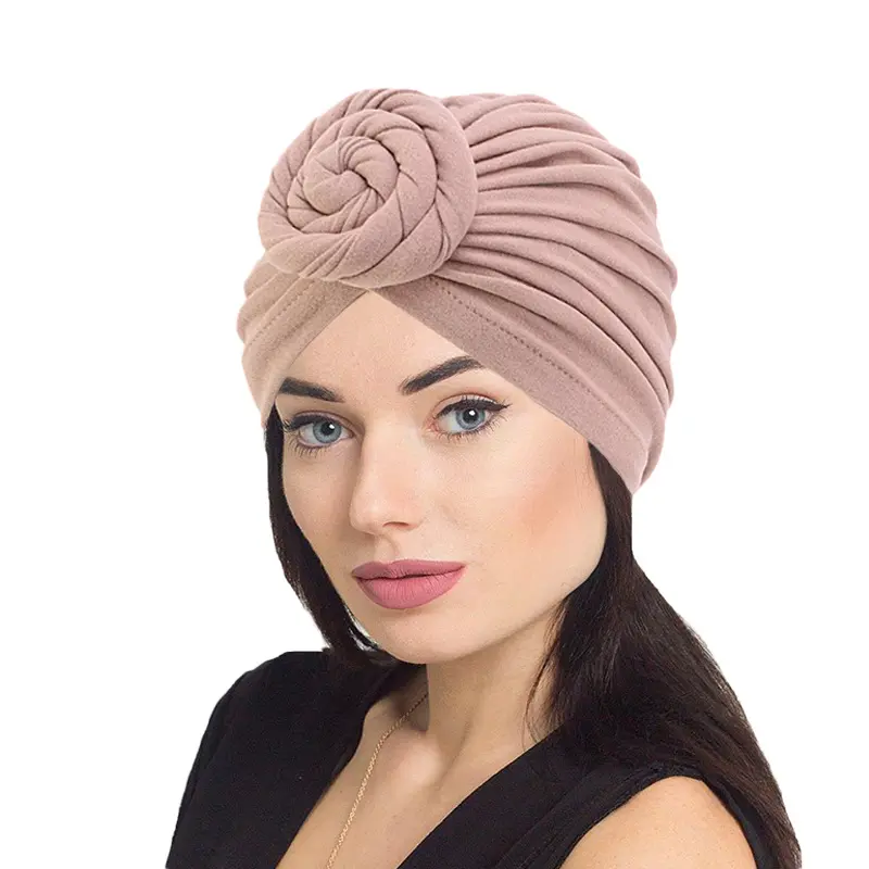 Unisex Pre-Tied Slip-On Pleated Stretch Knit Donut Knot Turban Beanie, Soft Breathable Full Coverage Headwrap for Women's Church, Party Wear (Sports Headband Accessory)