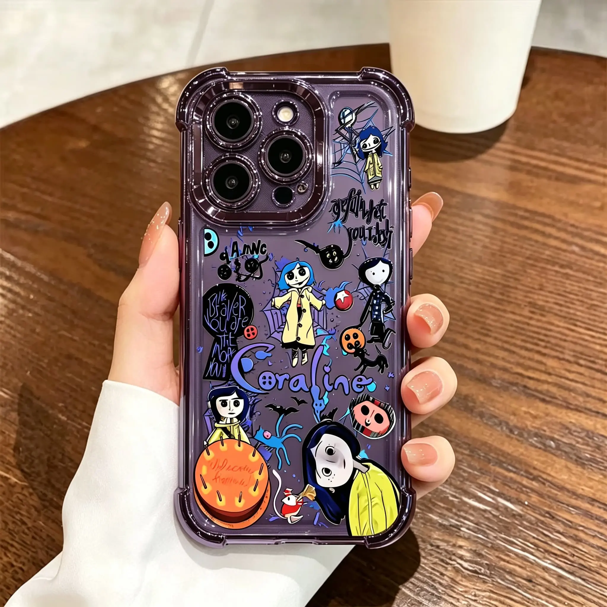 Coraline Cartoon Phone Case, Spooky Gothic Halloween Aesthetic Protective Case For iPhone, Cool Horror Movie Character Shockproof Phone Cover For Women Teens