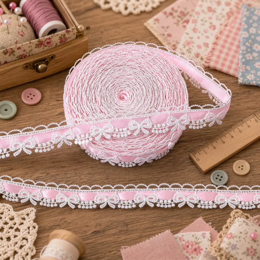 5 Yards Pink Bow Lace Ribbon, Soft Durable Elegant Lace Trim for Sewing, Bouquet Packaging, DIY Crafts, Wedding Decorations