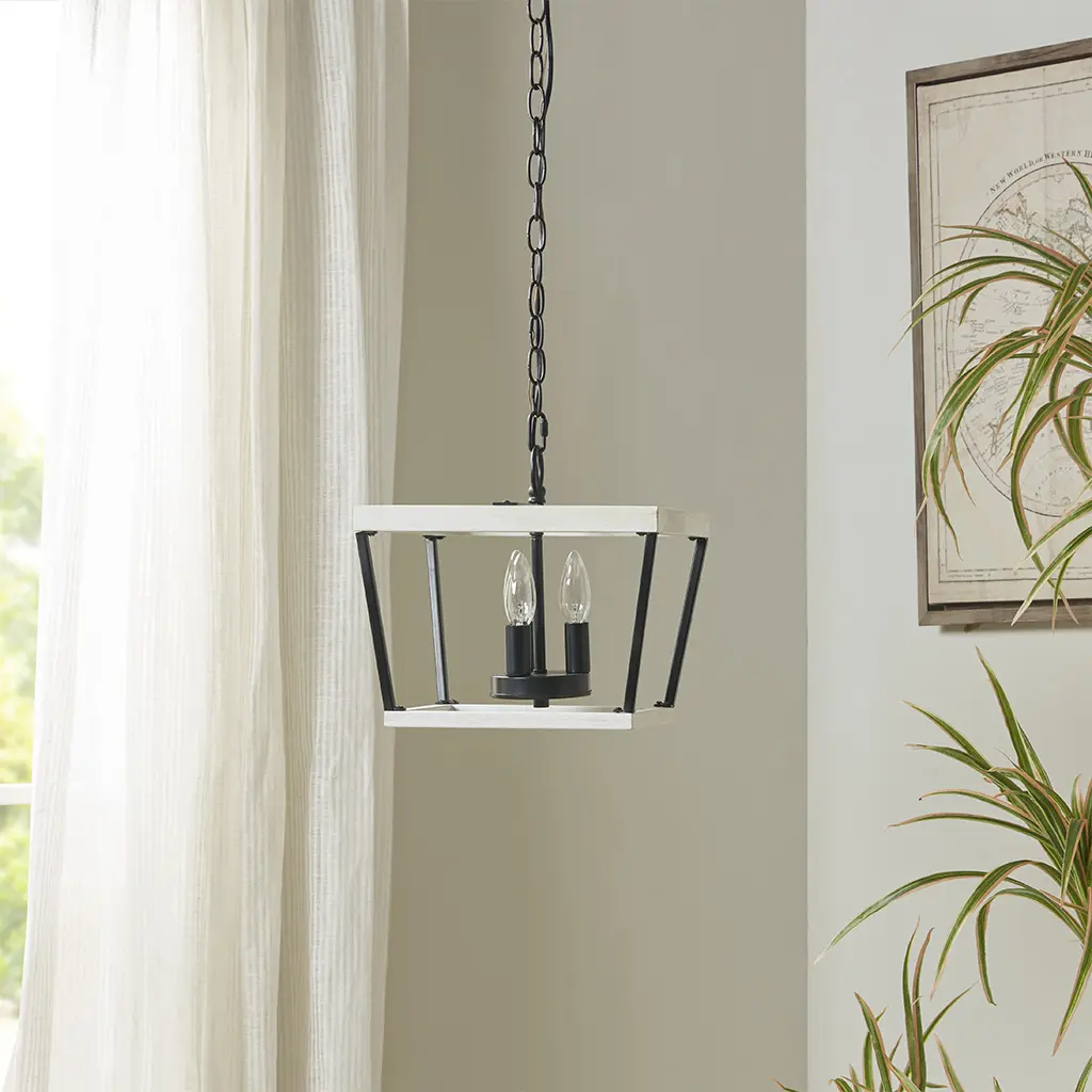 Nokaa Metal Pendant Light Fixture, 3-Light Adjustable Hanging Lamp for Vaulted Ceilings, Modern Industrial Style, White+Black Finish, Dimmable, Mounting Hardware Included, Home Lighting