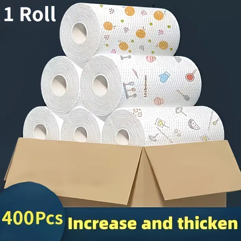 Washable Kitchen Paper Towel, Reusable Paper Towels, 400pcs/set Absorbent Non-stick Oil-absorbent Roll, Durable Kitchen Cleaning Essentials for Home Car Living Room Toilet