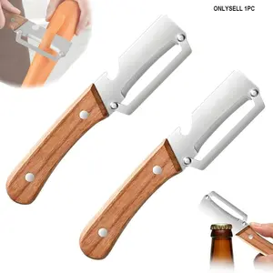 Multi-Functional Vegetable Peeler for Kitchen, Kitchenware, Ultra-Sharp Stainless Steel Blade with Wooden Handle and Bottle Opener, for Vegetables & Fruits (Set of 2)