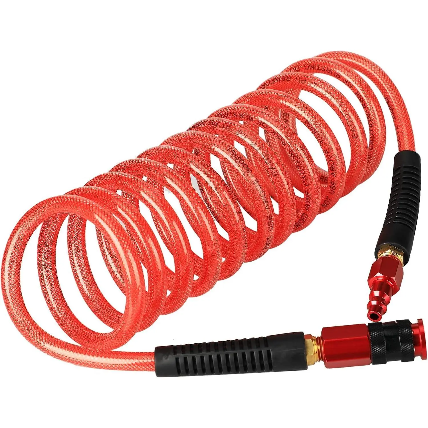 Heavy Duty Reinforced Polyurethane  Air Hose 1/4 in x 10 ft, Lightweight, Flexible Compressor Hose with  Quick Coupler, Plug and Bend Restrictors, Red