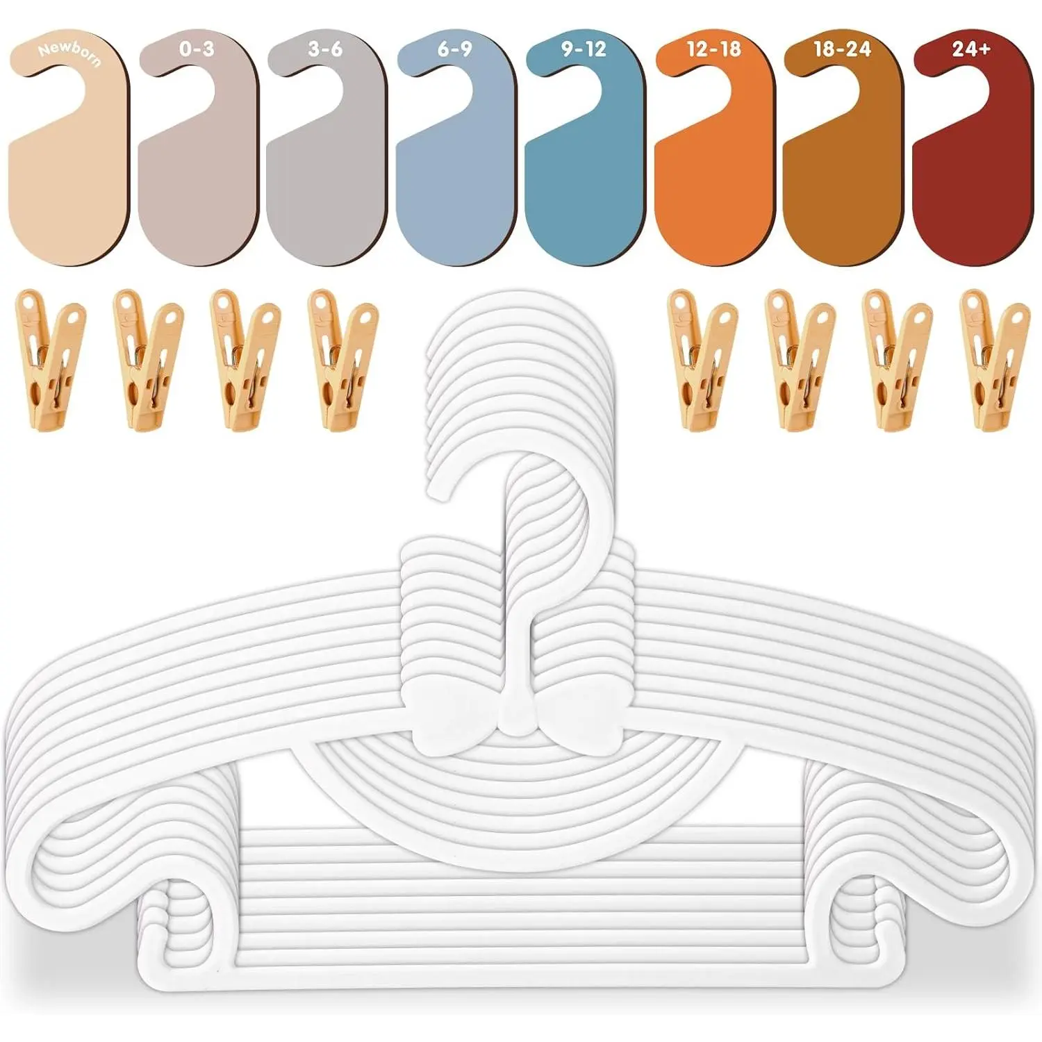 20 Pack Baby Clothes Hangers with 8Pcs Baby Closet Dividers and 8Pcs Clips, Non-Slip Toddler Clothing Hanger with Dividers for Sorting, Nursery Closet Organizer for Kids Boys Girls (Boho)