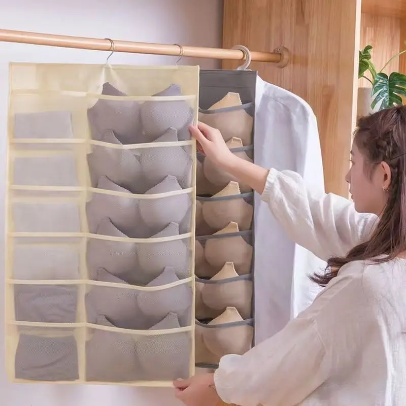 Multi-Pocket Oxford Cloth Wall Hanging Storage Organizer - Waterproof, Closet-Mount, Space-Saving Holder for Student Bras, Underwear, Socks, Bedroom Use Undergarment Sorter