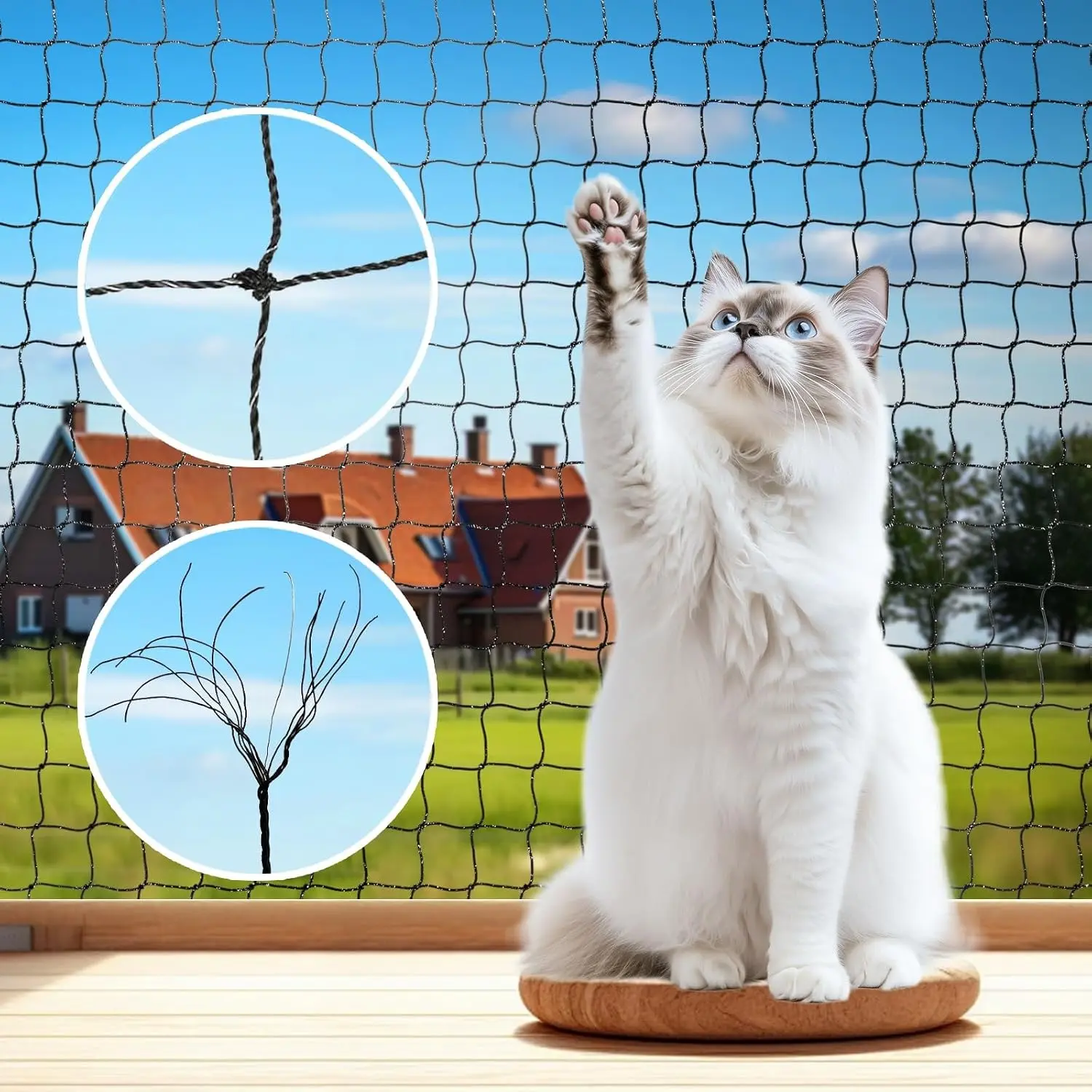Steel Reinforced Cat Netting for Balcony Anti-Fall Fence Safety Net, Extra Strong Cat Net for Catio Safety Cat Balcony Netting for Pets Cat Proof Screen Pet Net Cat Balcony Protection Barrier 10FTx13FT