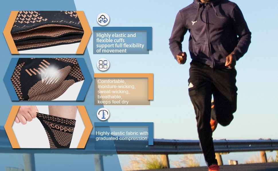 UGEM Copper Ankle Brace, Copper Infused Ankle Support Compression Sleeve for Men & Women, for Foot Pain Relief, Sprained Recovery, Achilles Tendonitis, Daytime or Night Use(L)