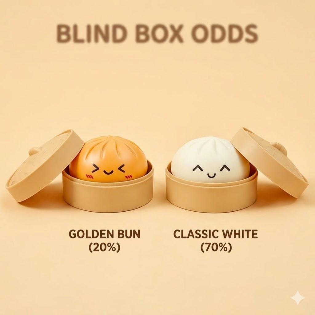 Surprise Blind Box Dumpling Squishy - Mysecret Bun Fidget Toy with Steamer, Collectible Kawaii Dough Ball (70% White, 20% Golden, 10% Rare Rainbow), Sensory Stress Relief Toy for Kids & Adults