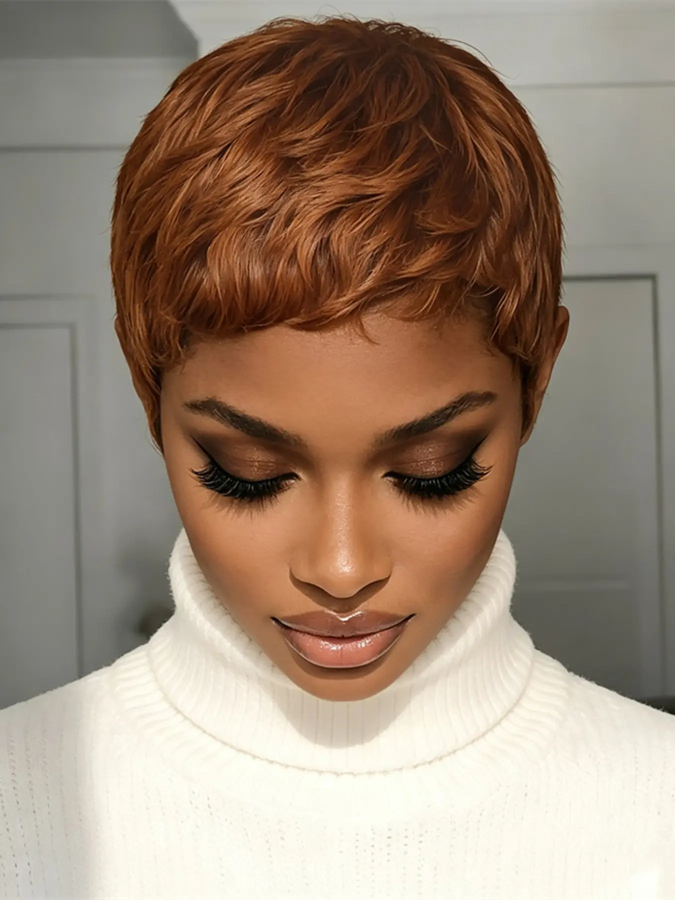 Short 30 Color Straight Layered Pixie Wig, 150% Density Human Hair Wigs for Women, Daily Party Cosplay Use, Machine Made Wig
