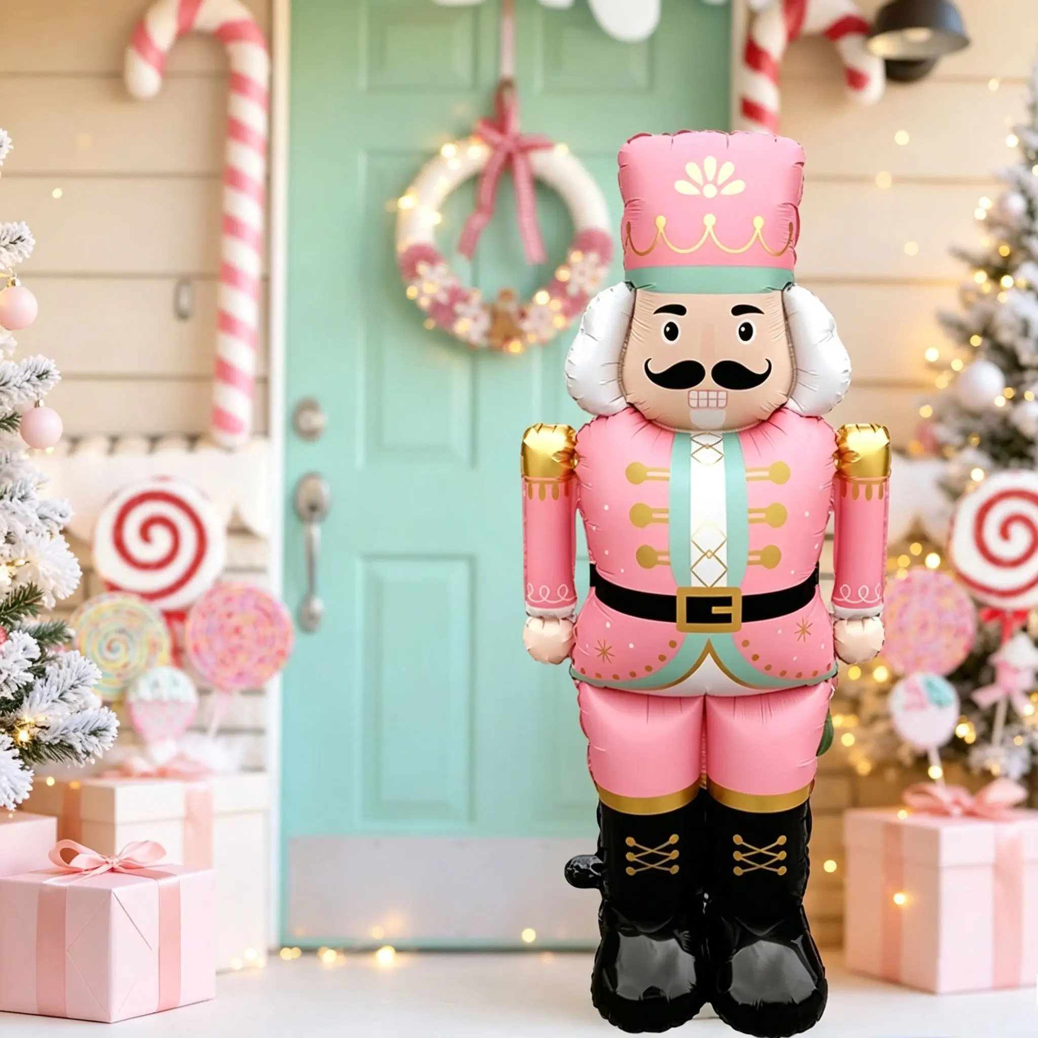 2 Pink-Themed Nutcracker Soldier Christmas Balloons，Ideal for Christmas-themed decorations，holiday setups in home yards or indoors，Shopping mall Christmas decorations，Best friend winter Christmas party—ideal for winter holiday decorations