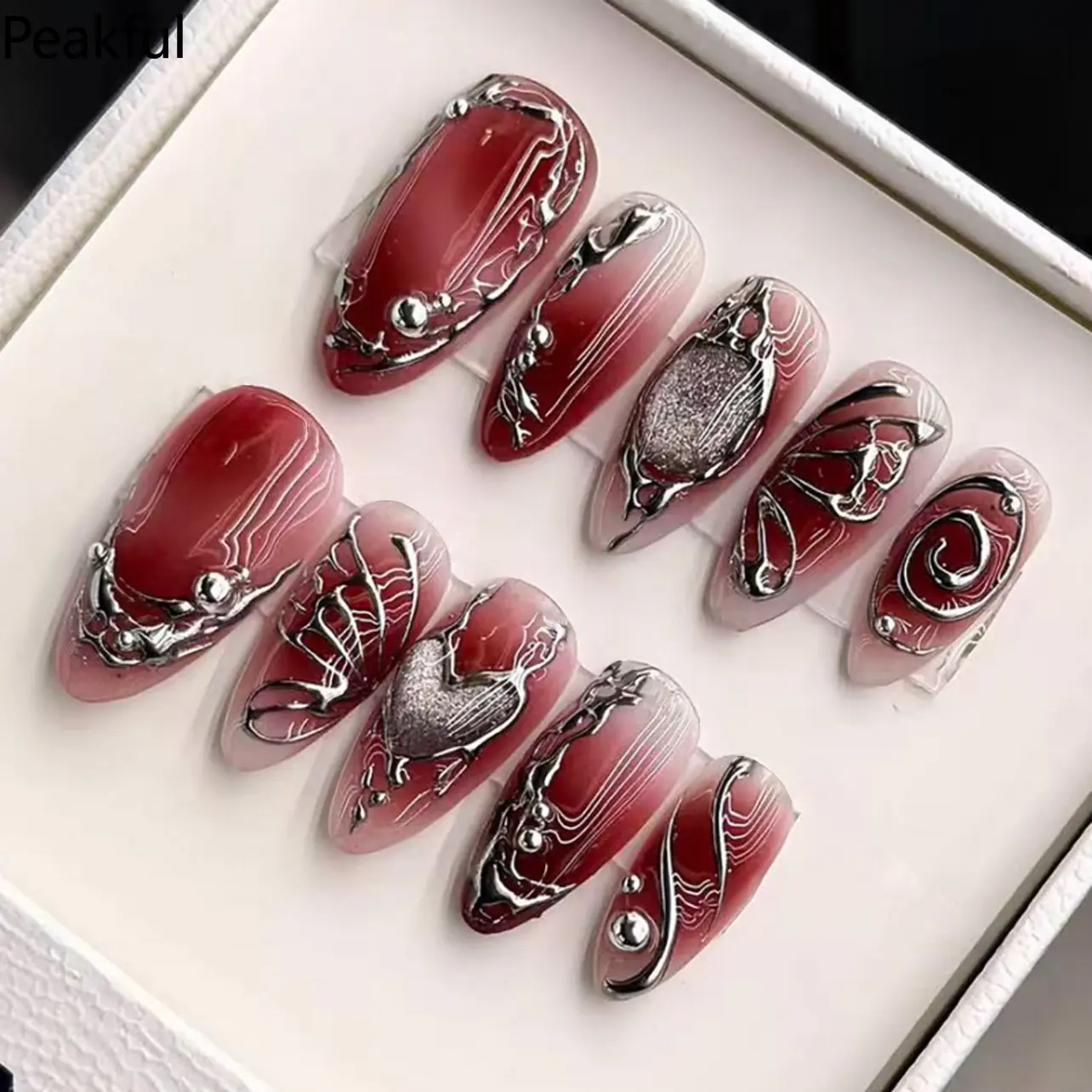 24Pcs Red Y2K Press-On Nails for Women, Trendy Almond Shaped Fake Nails with Glossy Finish, Cross-Border Hot Sale Fall Winter Nail Art for Parties, Dates & Daily Chic