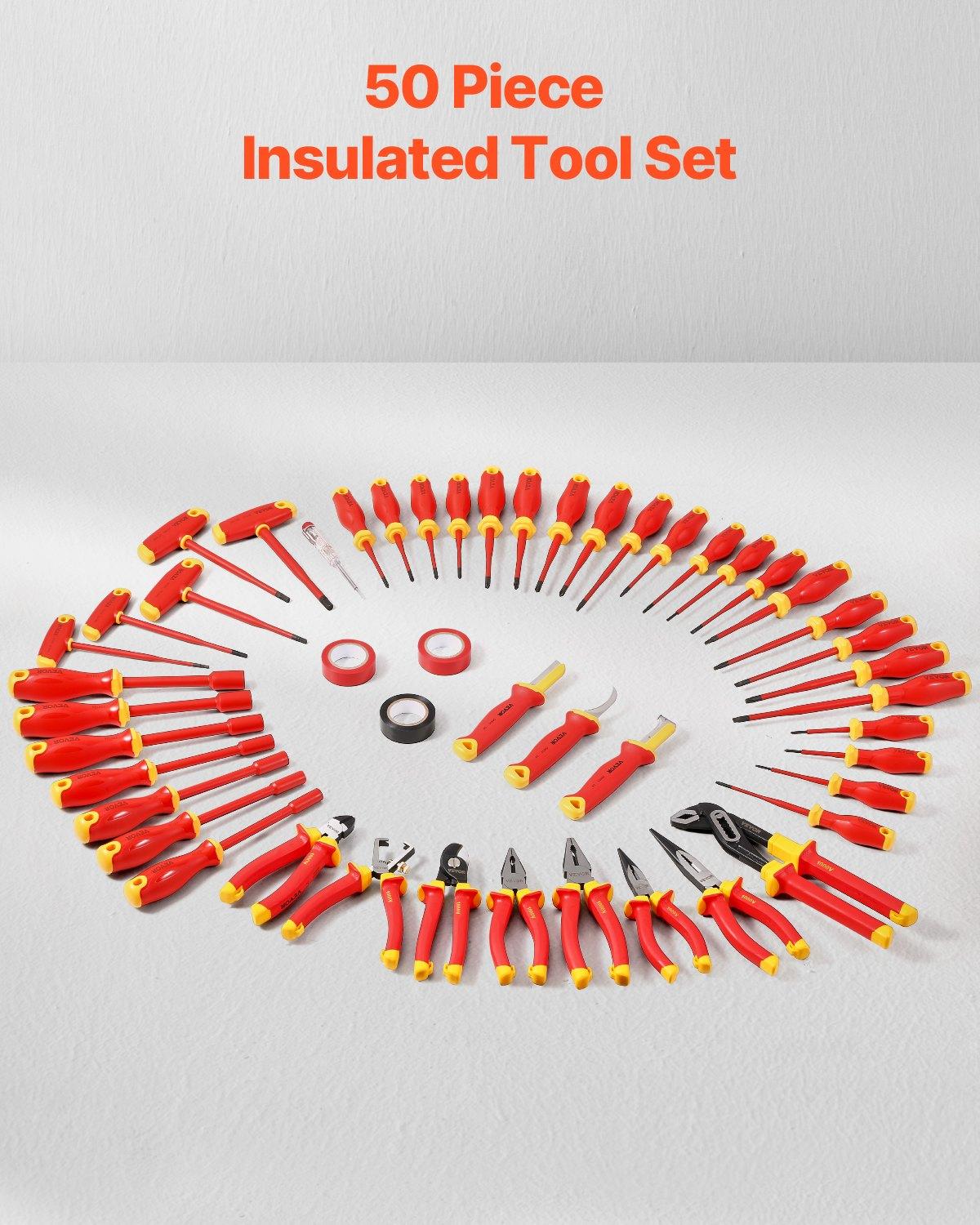 VEVOR Insulated Screwdriver Set, 50-Piece Professional Electrical Screwdriver Set, 1000V Insulated Electrician Tool, with Magnetic Tips, T-Handle Hex Wrench, Screwdriver, Single-Pole Voltage Tester