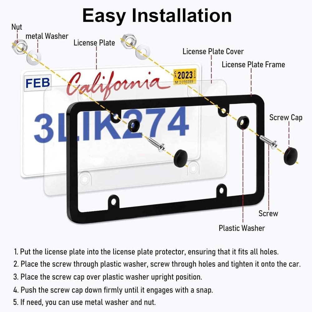 Car License Plate Frame Set with Screws, Nuts, Washers and Screwdriver, 42-Piece Vehicle License Plate Holder, Universal Car Exterior Accessory, Car Accessories