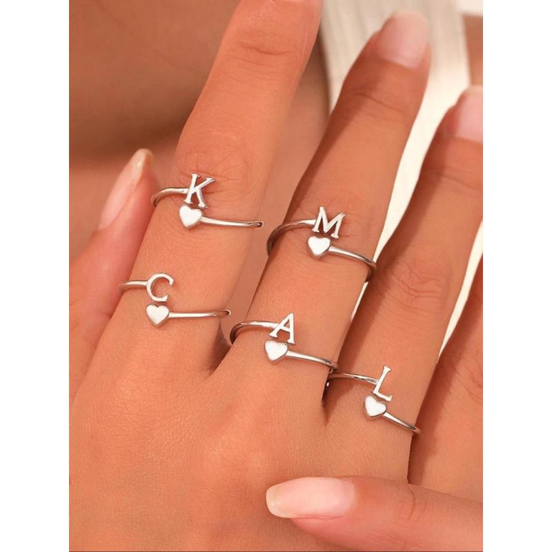 925 Sterling Silver Fashion Alphabet Design Ring, Gifts for Girlfriend, Heart Design Ring for Women & Girls, Trendy All-match & Exquisite Jewelry for Birthday Gift, Promise Ring Gf, Women Gifts