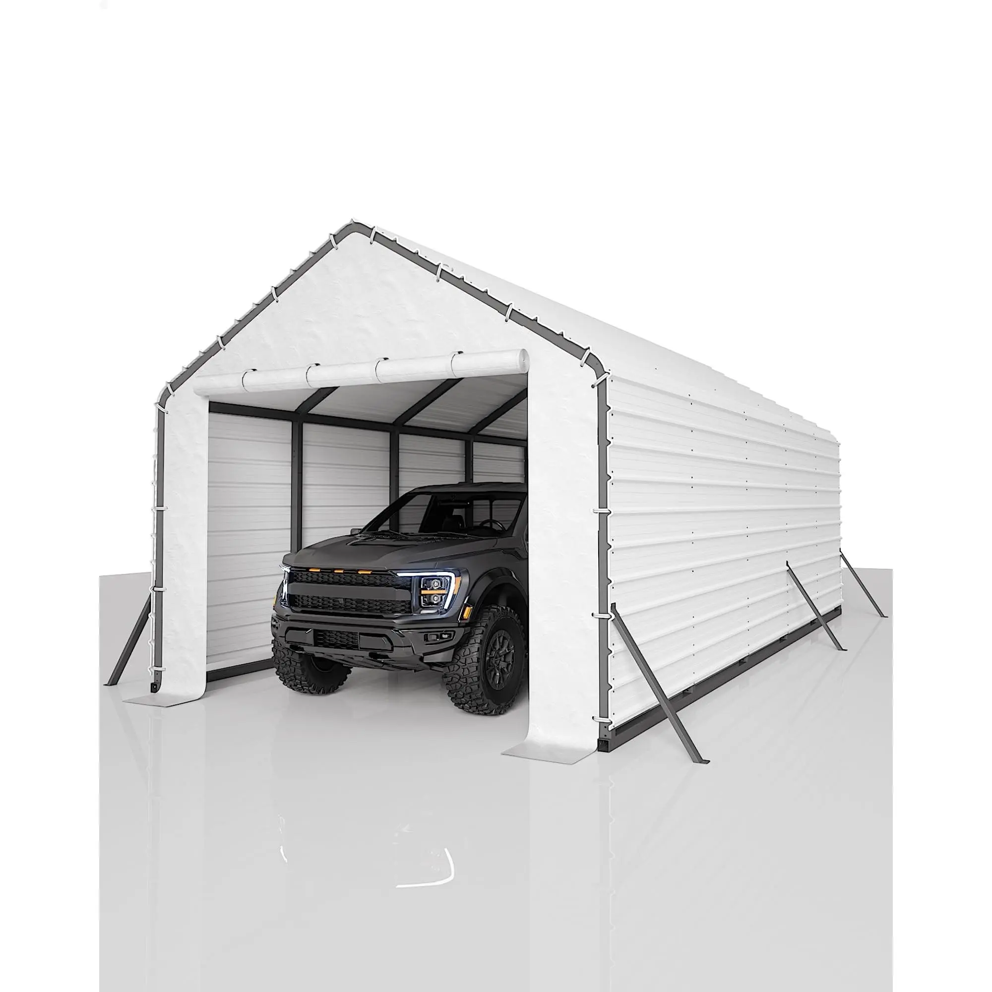 Heavy Duty Enclosed Metal Carport Kit – Ribbed Galvanized Steel Roof – All-Weather Protection – 13x26/13x21/13x16 ft – Shelter for Cars, Boats, Tractors, Sheds, Garages, Outdoor Storage – 16pcs White Panels