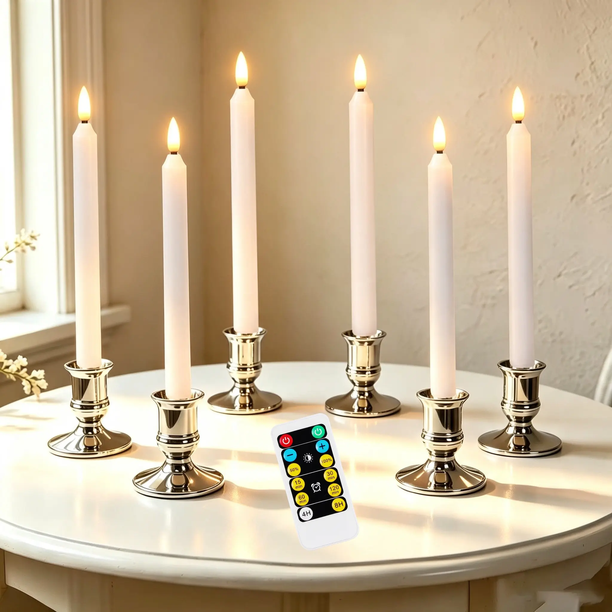 LED Remote-Controlled Candle Holder Set, Adjustable Brightness, Flashing Holiday Decor, Pole Mount, Uses 2 Aa Batteries (not Included)