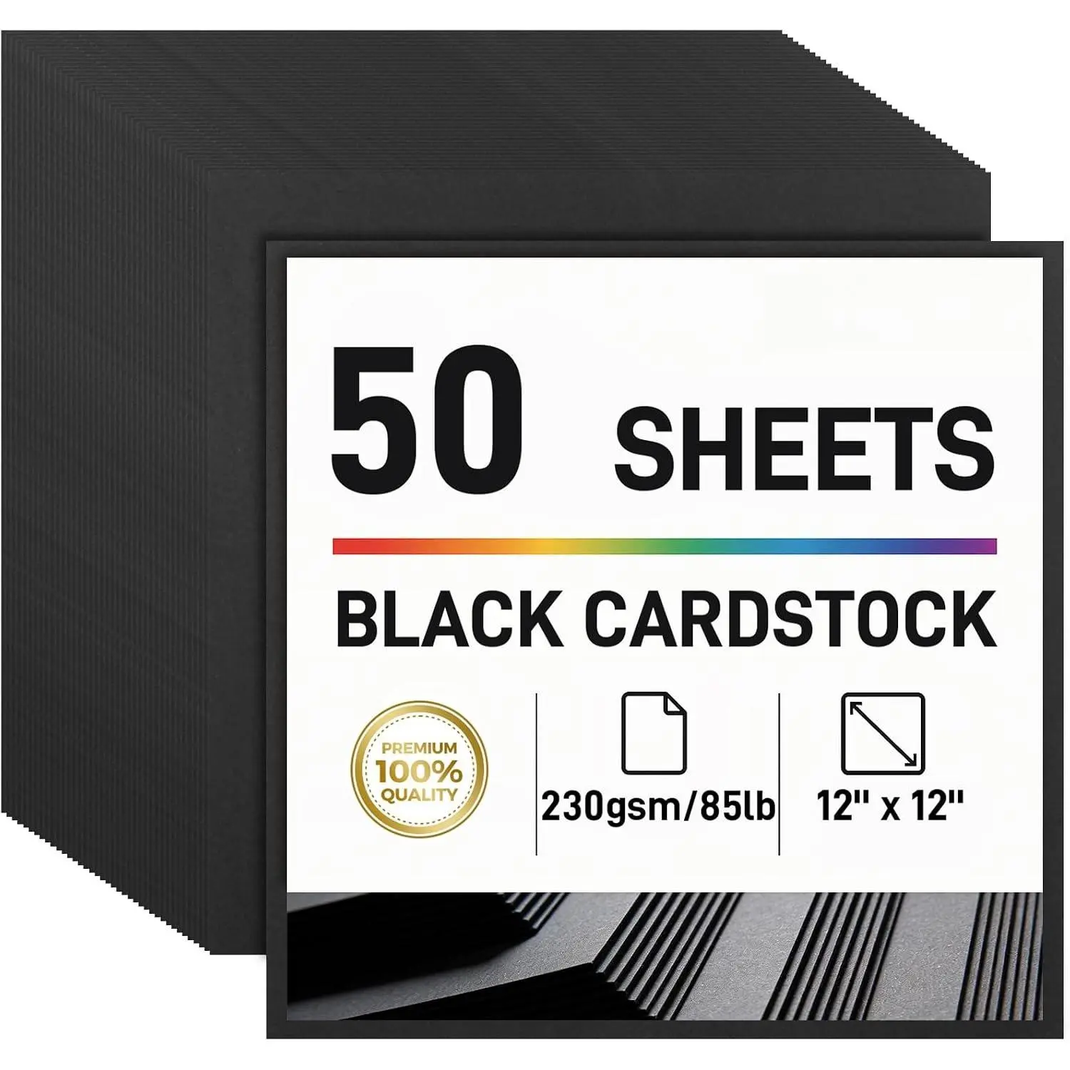 50 Sheets Black Cardstock, Thick Card Stock Paper for Printer, Resume, Scrapbooks,  to School Supplies, 12 x 12 Inches 85lb / 230GSM