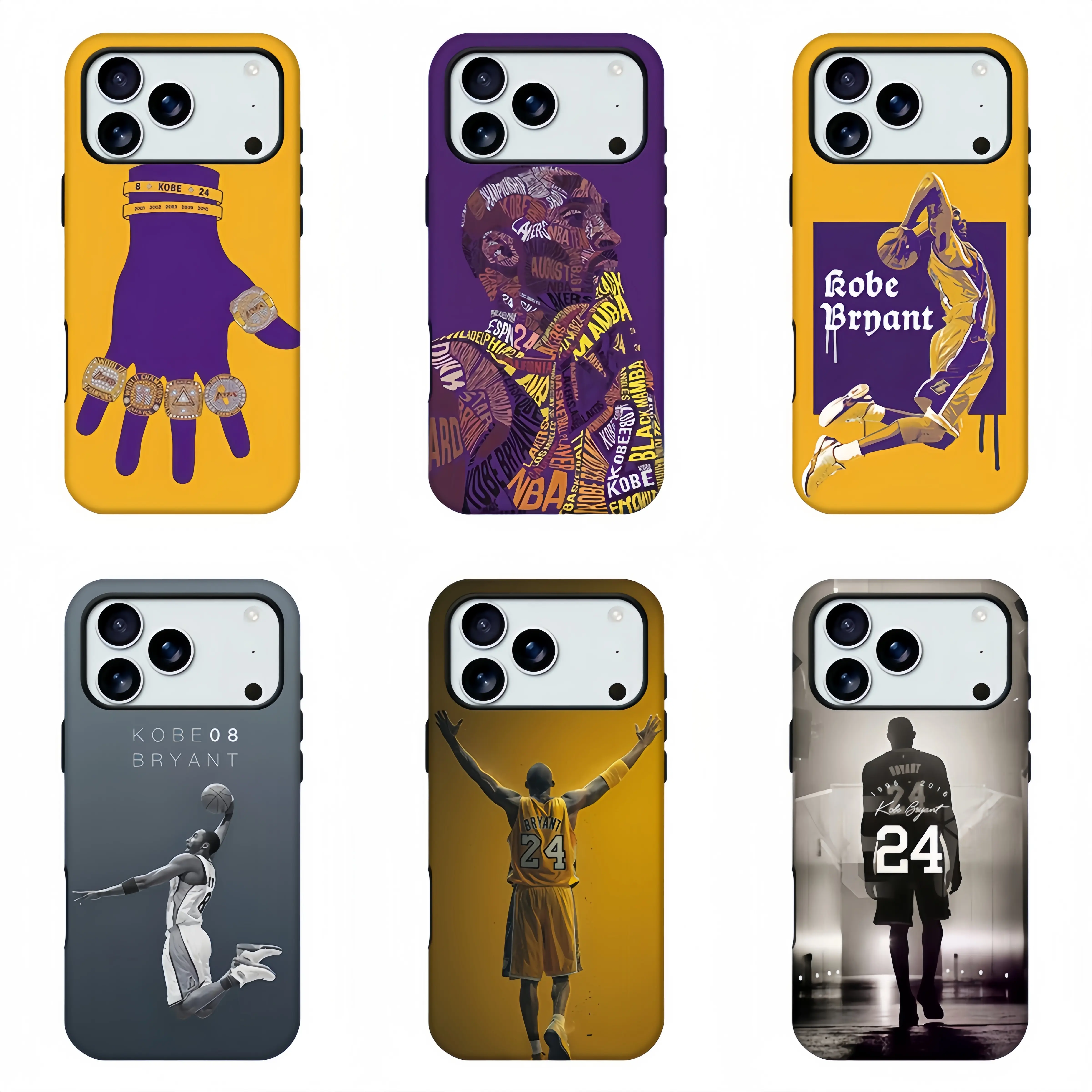 Kobe Bryant Basketball Star Phone Case,Sports Fan Aesthetic Phone Shell,Lakers 24 Mamba Mentality Character Art Hard Protective Cover Compatible For iPhone 11-17 Pro Max, Samsung S21-S26, Ideal Gift