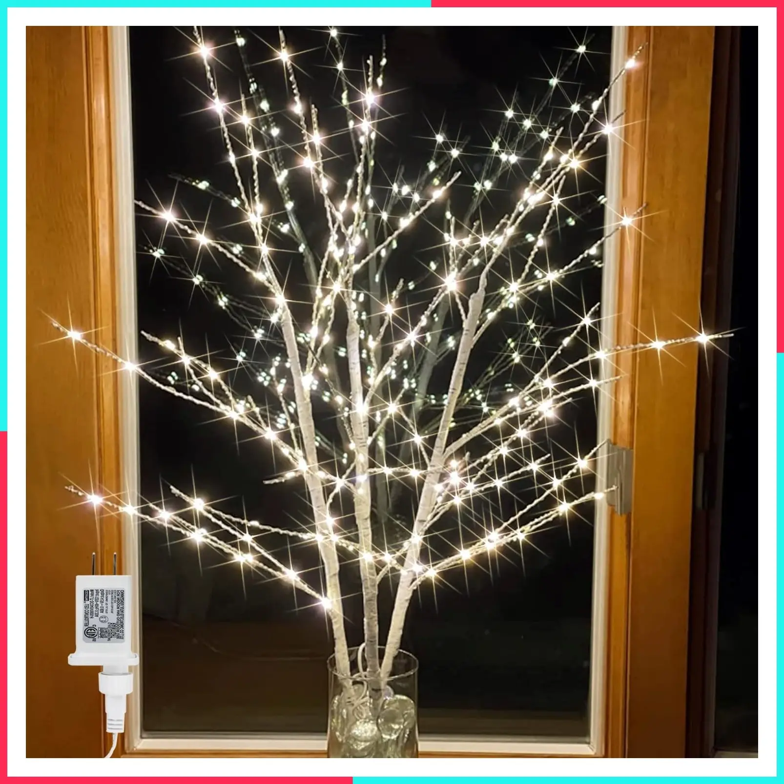 Lighted Birch White Tree Branches 33 Inch 180 LED with Timer & Plug In