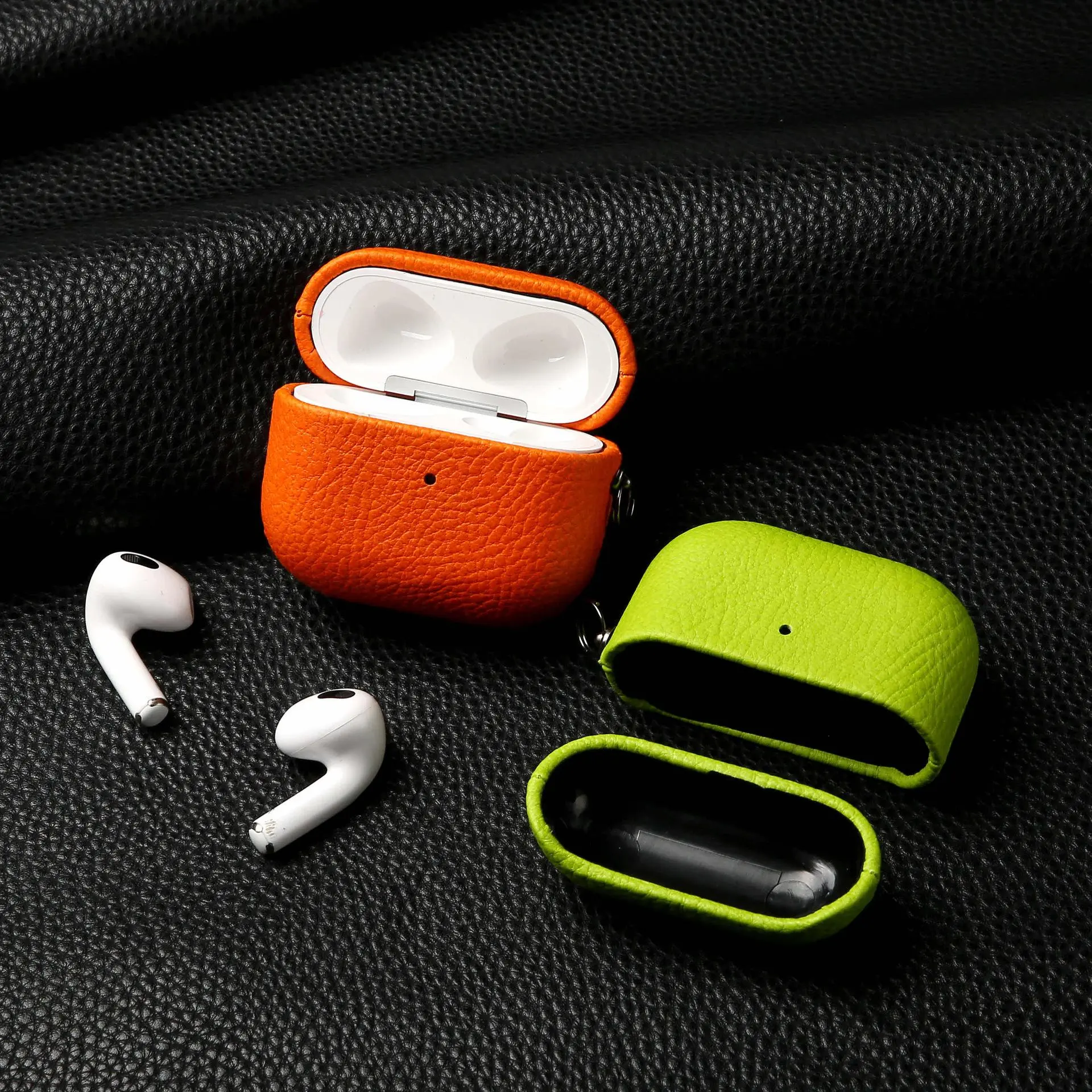 Litchi Grain Faux Leather Bluetooth Earbuds Case, Soft TPU Full-Body Shockproof Anti-Scratch Protective Cover, Soft PVC Business Daily Earbud Accessories