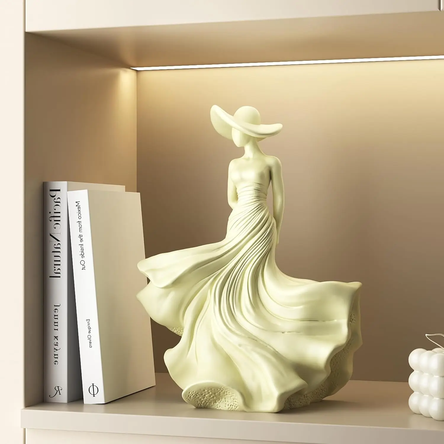10.4in Modern Abstract Woman Resin Statue - Minimalist Silhouette Figurine with Wide Hat, Rose Hold, Exquisite Craftsmanship, Home Decor for Living Room Mantel Shelf, Gift for Her (Bachelorette Party/Diwali), Ornaments, Single