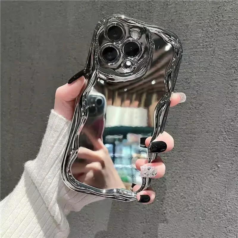 luxury plating makeup mirror case for iPhone 17Air 17 16 15 14 13 Pro Max 13 Pro 12 11 X Xs Max iPhone 15 / 15 Plus / 15 Pro / 15 Pro Max  electroplating silver soft shockproof phone cover