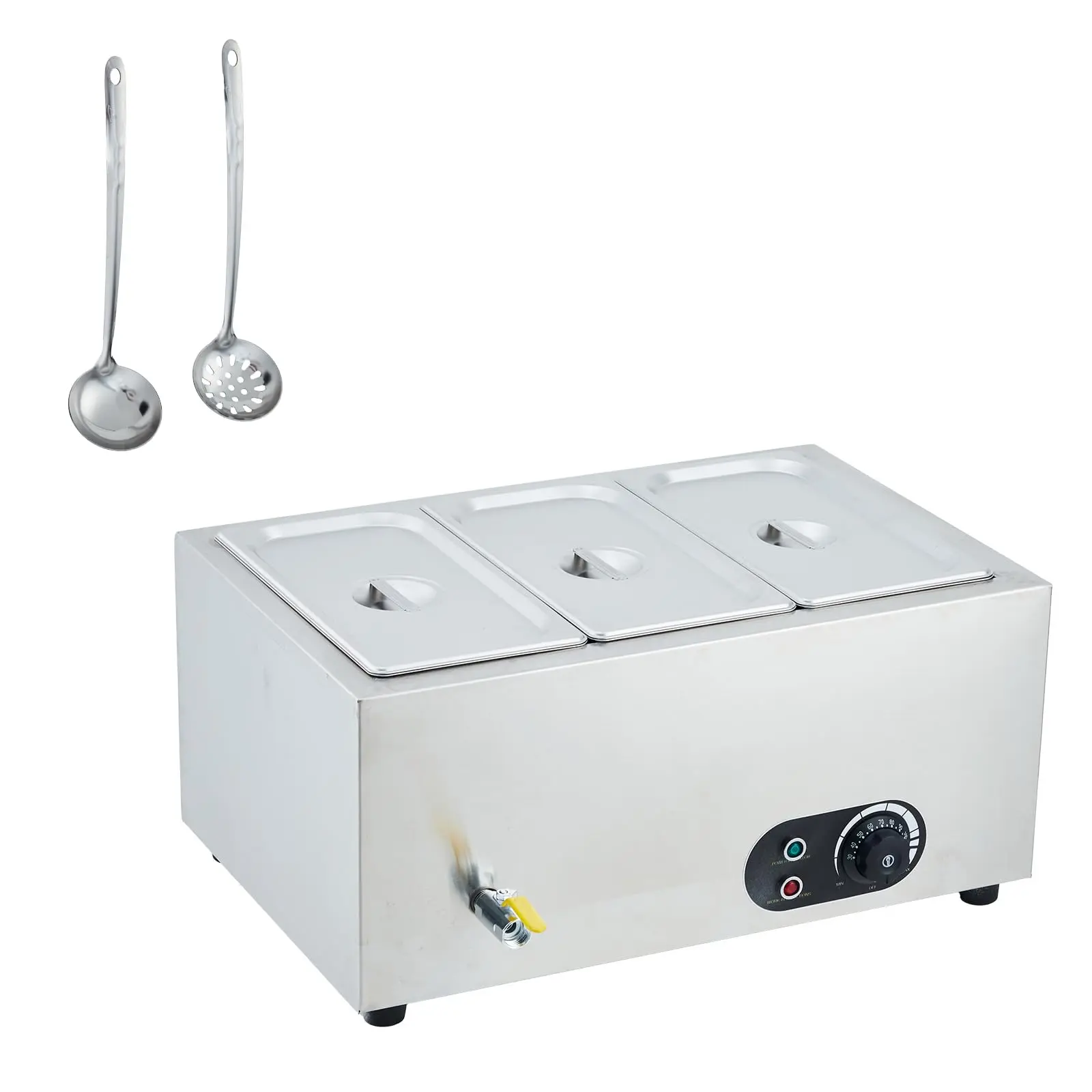 Garvee Commercial Food Warmers in Stainless Steel with Multiple Pan Options (2, 3, 6 Pans), Electric Bain Marie Steam Tables Featuring Adjustable Temperature Control, Safety Reset Button, and Faucet for Buffet and Catering Use