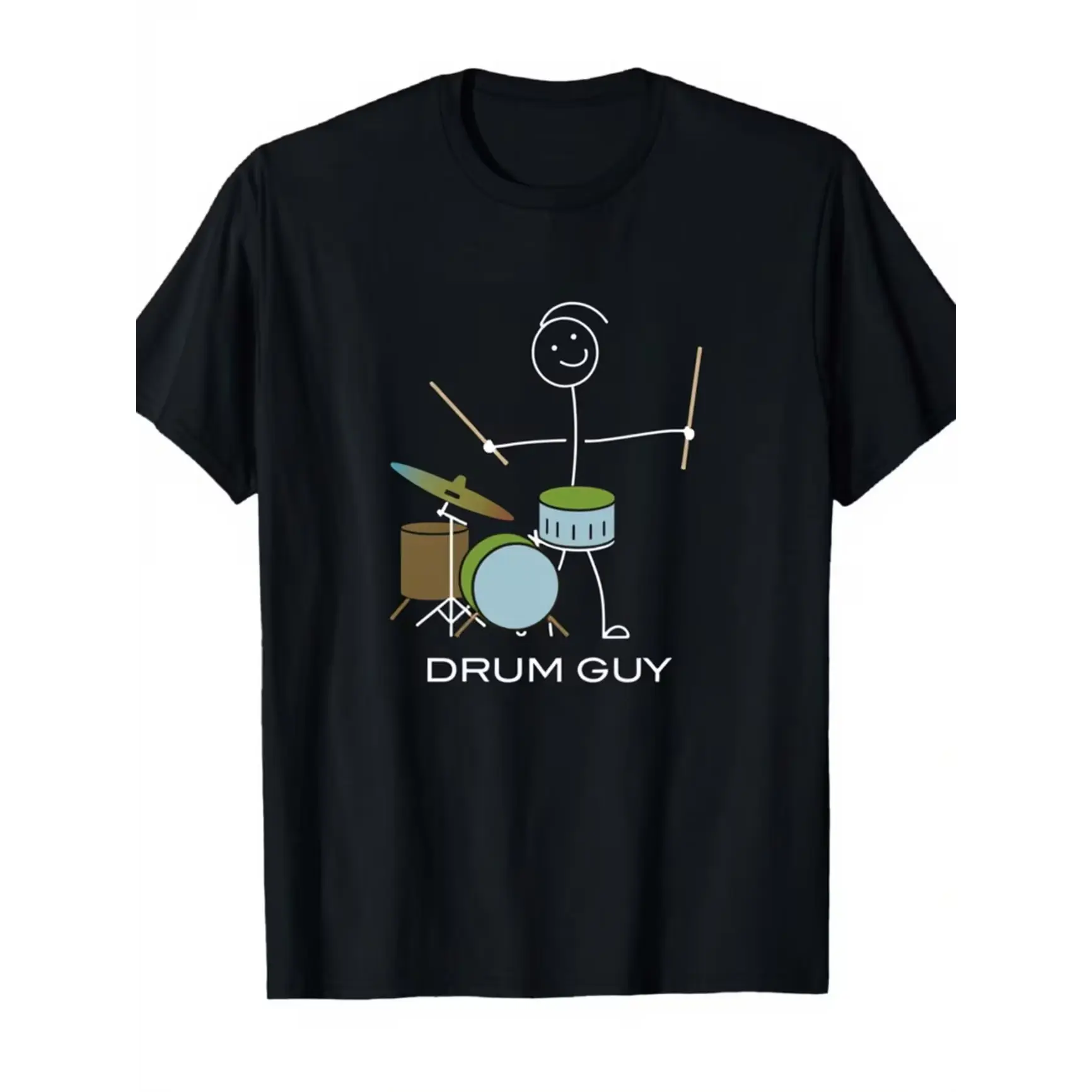 Drum Guy Stick Figure Drum Set Music Graphic Oversized Cotton T-Shirt, Cute Comfort Fashion Musician Outfit, Best Valentine Holiday Gift For Him Her Drummer Lover Friend Present
