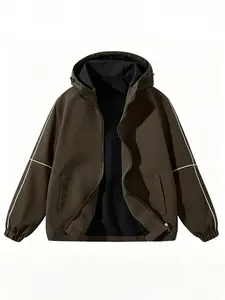 Men's Outdoor Casual Windproof Jacket, Hooded Zip Closure, Long Sleeve, Drawstring Waist, Pockets, Sizes S-Xxl, All Seasons