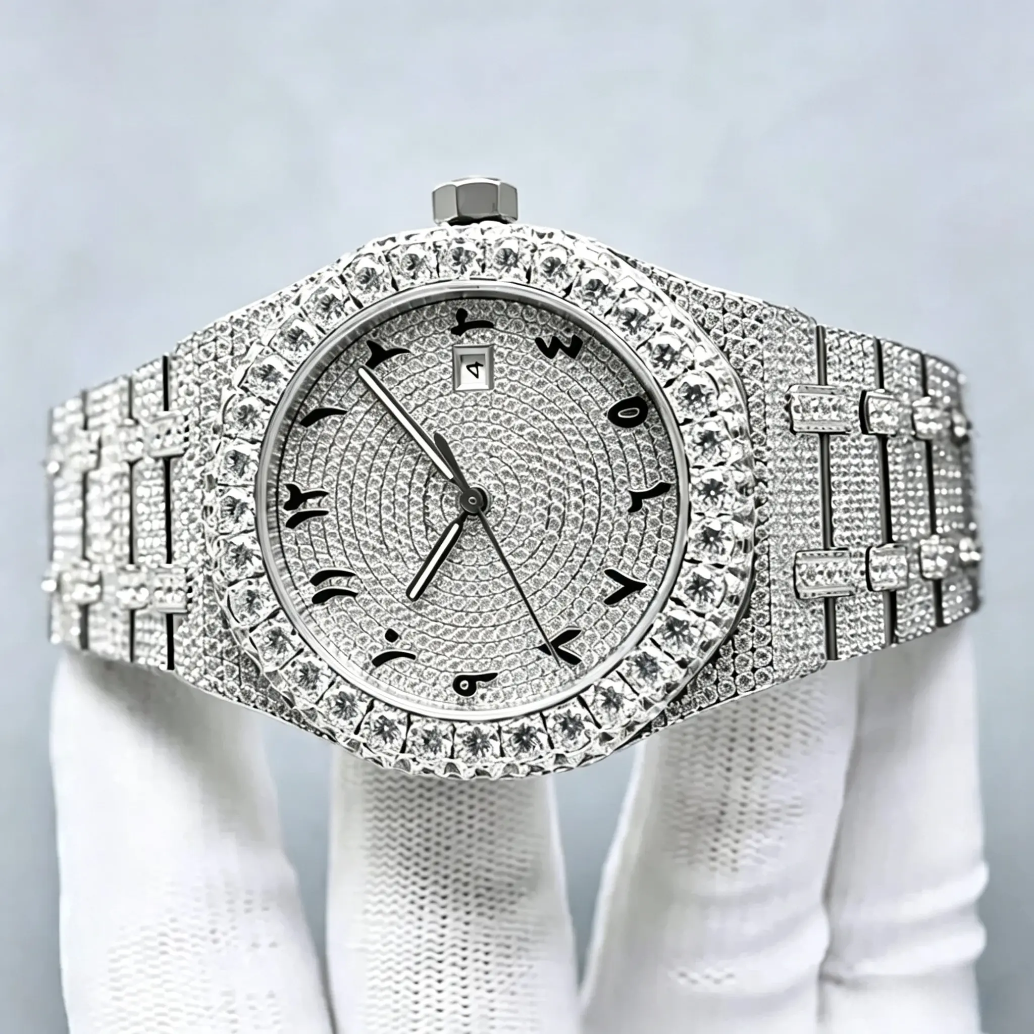High Quality Iced Out Automatic Wrist Watch Waterproof Shiny Bling Bling Diamond Look Men Bracelet Watch