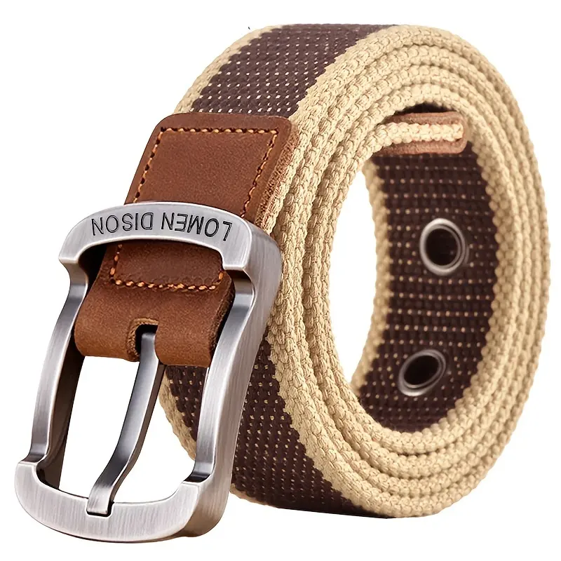Men's Metal Buckle Nylon Canvas Webbing Belt Outdoor Work Belt, Press-Button Buckle Nylon Belt