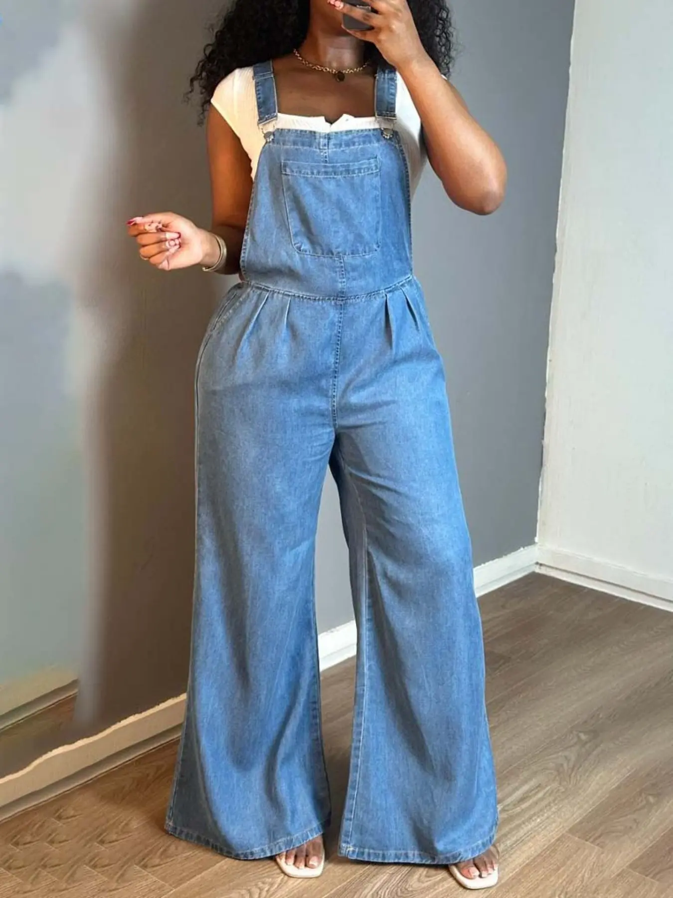 Women's Plus Size Denim Jumpsuit, Overalls, Side Button Design, Casual Wear, Durable Material, Comfortable and Fashionable, All Seasons