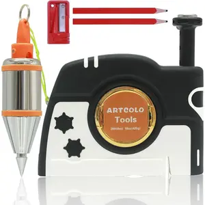 1 PCS Magnetic Plumb Bob Kit, 15 oz(425g) Plumb Bob with 26 ft(8m) Automatic Stretching String, Includes 2 Pencils & Pencil Sharpener