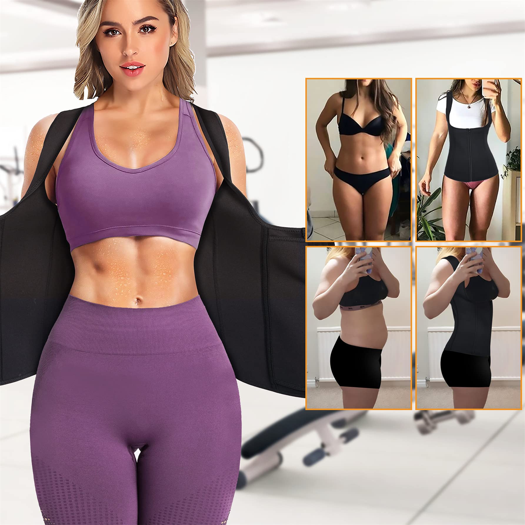 Zippered Waist Trainer Corset Waist Tummy Control Body Shaper Cincher Back Support with Adjustable Straps Black