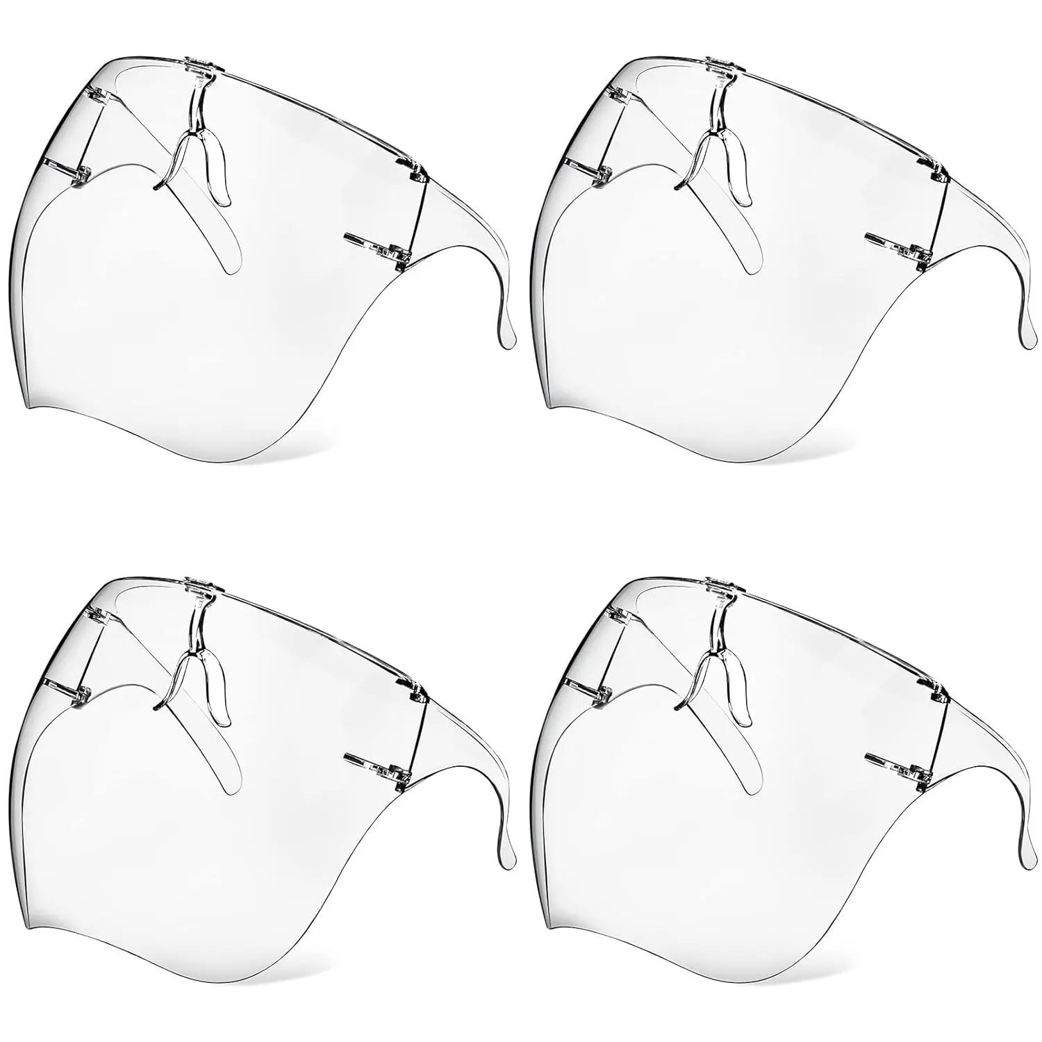 Plastic Face Shields with Glasses, Clear, 4-Pack