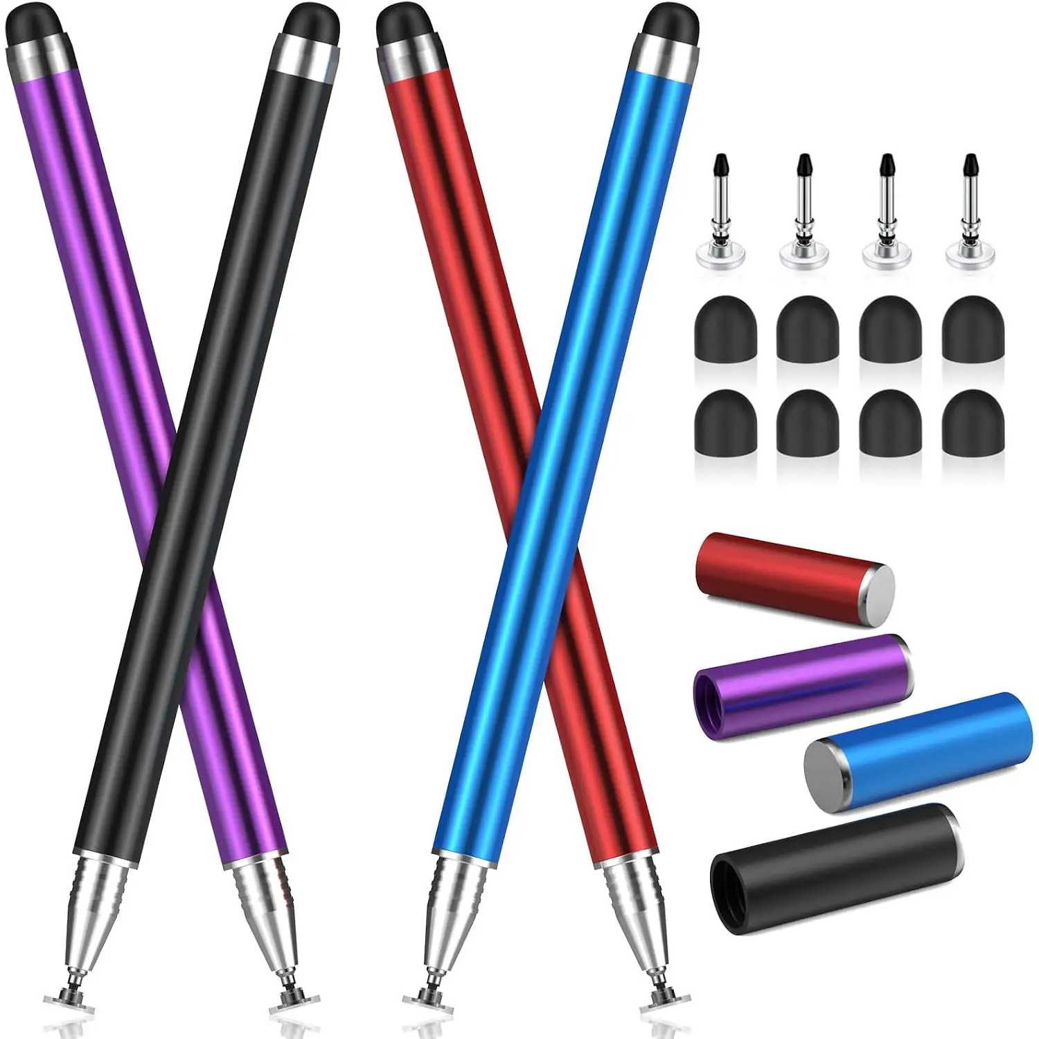 4 Pack Stylus Pens for Touchscreens, 2-in-1 High Sensitivity&Precision Capacitive Stylus Pens for iPad  Android Smartphone Tablets  Touchscreen Devices(4 Stylus + 12 Tips)