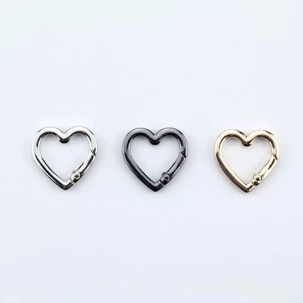 3PCS Spring Buckle Set, Cute Love Heart Outline Alloy Connectors, Anti-rust Elastic Hook with Polished Surface for DIY Keychains & Bag Charms, Alloy Metal, Spring Snap